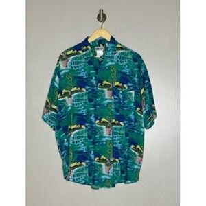 United Pacific Hawaiian Shirt Mens Large Tropical Scenic Button Front Camp Aloha